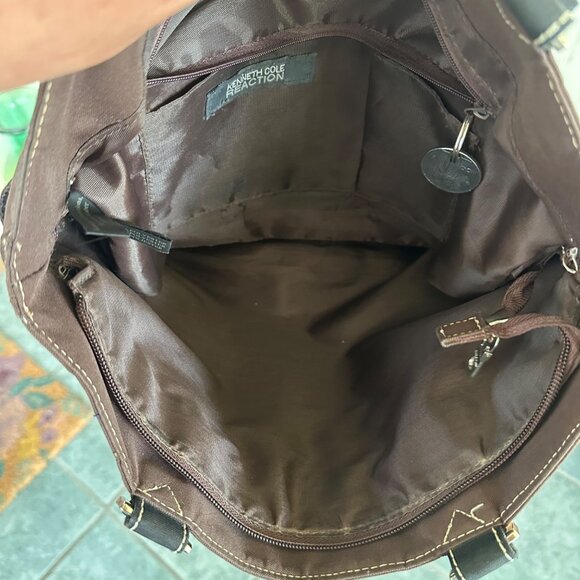 Kenneth Cole Reaction Brown Tote Bag With Contrast Stitching & Multiple Pockets - Picture 6 of 6